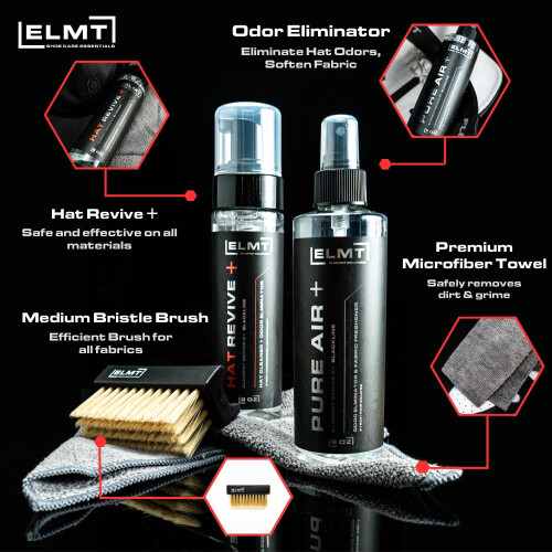 Blackline ELMT Hat Cleaning Kit - 8oz Solution Deodorizer Towel Brush - Quick-Drying Solution that Cleans 50+ Hats - For ALL Hat Types: Cotton 1