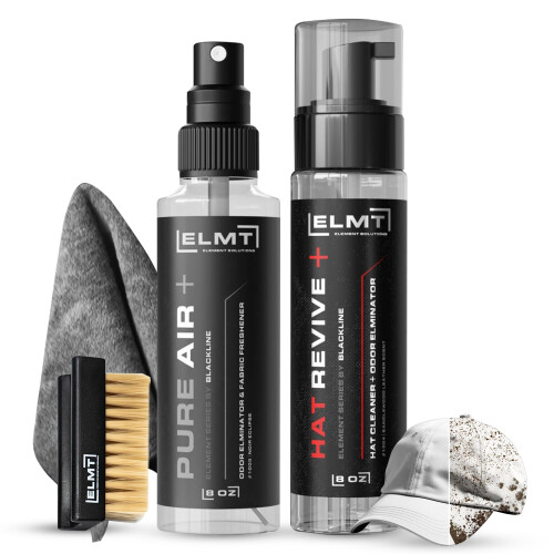 Blackline ELMT Hat Cleaning Kit - 8oz Solution Deodorizer Towel Brush - Quick-Drying Solution that Cleans 50+ Hats - For ALL Hat Types: Cotton