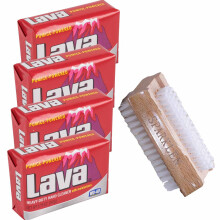 SPARKLEN. Lava Heavy-Duty Pumice Hand Cleaner soap with Moisturizers 4-bars [5.75 OZ each] with a Compatible Wooden Nail Brush