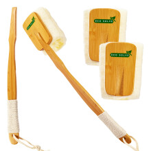 Eco Solve Natural Loofah Shower Scrubber w/Removable Bamboo Handle Gentle Exfoliation Long-Ergonomic Handle w/Hemp Rope Grip Extra Loofah Incl