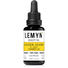 Lemyn Organics Golden Jojoba Oil | Superladdad med kliniskt beprövad THD -vitamin C | Ny tillverkad | Djup hydratisering och strålande boost | Ha