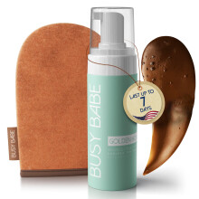 Busy Babe Golder Hour Tanning Mousse Selbstbruner mit Handschuh Erzielen Sie eine wunderschne, makellose Brune, sonnengeksster Glanz fr alle H