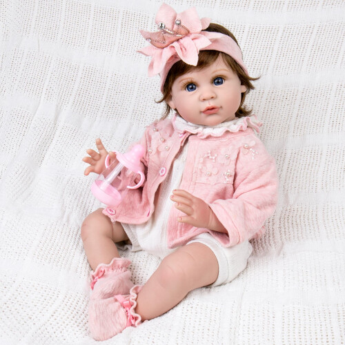 Aori Bonecas Reborn Realistas - Bebé de 22 Polegadas com Mamadeira & Chupeta, Corpo de Tecido Pesado 1