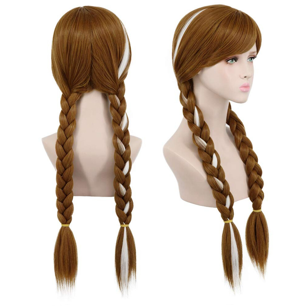 Yuehong Unisex Brown Long Cosplay Weaving Double Tail Braided Hair Wigs Synthetic Wig Costume