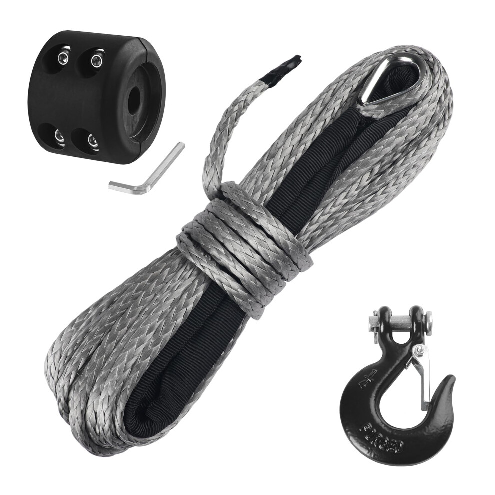Ucreative 1/4 Inch x 50 Feet Synthetic Winch Rope 10 000LBs Line Cable with Hook and Stopper for ATV UTV (Gray)-image-OPC-PHRDRM6-NEW