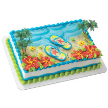 DecoSet Summer Flip Flops Cake Decoration 5 Piece Beach Cake Topper With Magnetic Flip Flops And Palm Trees