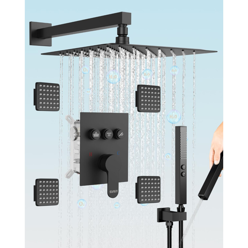 Tout La Fois Des Robinets De Douche Complte Bouton-Poussoir Rgls Avec Une Soupape D'quilibre De Pression Et Un Kit De Garniture Noir Mat-image