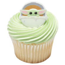 DECOPAC Star Wars The Mandalorian The Child Rings Cupcake Decorations Food Safe Cake Toppers - 24 Pack