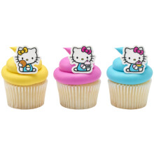 DecoPac Hello Kitty Rings Cupcake Decorations Featuring Hello Kitty and Mimmy Pink And Yellow - 24 Pack