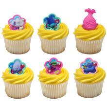 DecoPac DreamWorks Trolls Rings 24 Cupcake Decorations Featuring Poppy & Friends colorful assortment - 24 Pack