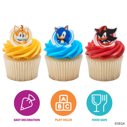 DecoPac Sonic the Hedgehog Rings, Cupcake Decorations Featuring Sonic, Tails, and Shadow - 24 Pack 1