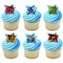 DecoPac PJ Masks Calling All Heroes! Rings Cupcake Decorations Featuring Catboy Owlette Gekko and friends! Food Safe Cake Toppers - 24 Pack