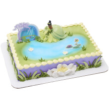 DecoSet Disney Princess Tiana Cake Topper 3-Piece Cake Decoration With Tiana And Frog Figurine Water Lily Pic And Background Scenery Pic