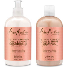 Shea Moisture Shampoo and Conditioner Set Coconut & Hibiscus Curl & Shine Curly Hair Products with Coconut Oil Vitamin E & Neem Oil Provides F