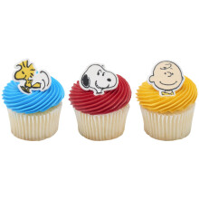 Decopac Peanuts Pierscienie babeczce 24 orzeszki ziemne Charlie Brown Woodstock Dekoracje jedzenie Safe Tort