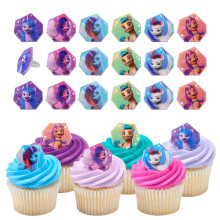 Decopac My Little Pony Pierscienie 24 Toppery z babeczkami z 6 projektami jedzenie bezpieczne dekoracje ciasta na przyjecie urodzinowe - 24 paczk