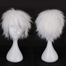 S-noilite Unisex Naiset Miehet Miesten Lyhyt Valkoinen Peruukki Shaggy Straight Anime Cosplay-asu Halloween Party Synteettiset hiukset Peruukit