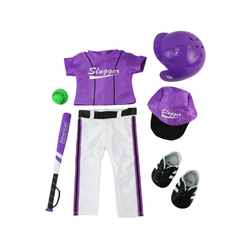 Roupa de uniforme de beisebol roxo 7 peas para bonecas de 18 polegadas | Qualidade Premium e Design Moderno | Roupas de bonecas 1