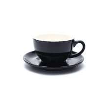Coffeezone Gratis pour kaffekop og underkop Lille cappuccino og dobbelt espresso keramiske kaffekopper til kaffebar og barista (blank sort 5 oz)