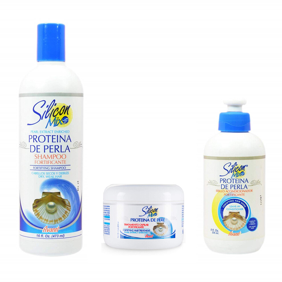 Silicon Mix Protieina De Perla Shampoo 16Oz & Treatment & Leave-In 8Oz """"Set""""