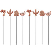 Mewuthede Plant Cocktail Picks 8 Piece rostfritt stål Martini plockar återanvändbara tandpetare fruktplockar för drycker oliver aptitretare smörg