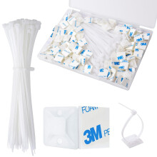Strong Back-Glue Self Adhesive Cable Zip Tie Mounts Kit - 100 Set Cable Management Clips with 6"""" Zip Ties Wire Holders - Outdoor Sticky Wire Or