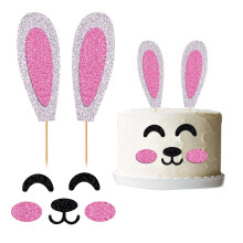 Crseniny Happy Birthday Cake Topper Bunny Ears Set Cake Decorations Rabbit Birthday Cake Topper Baby Shower Birthday Party Easter Party Decorati