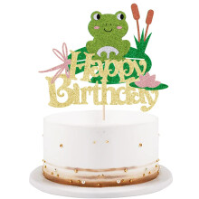 Lveud Golden Flash Happy Birthday Topper - Frog Tema Gold