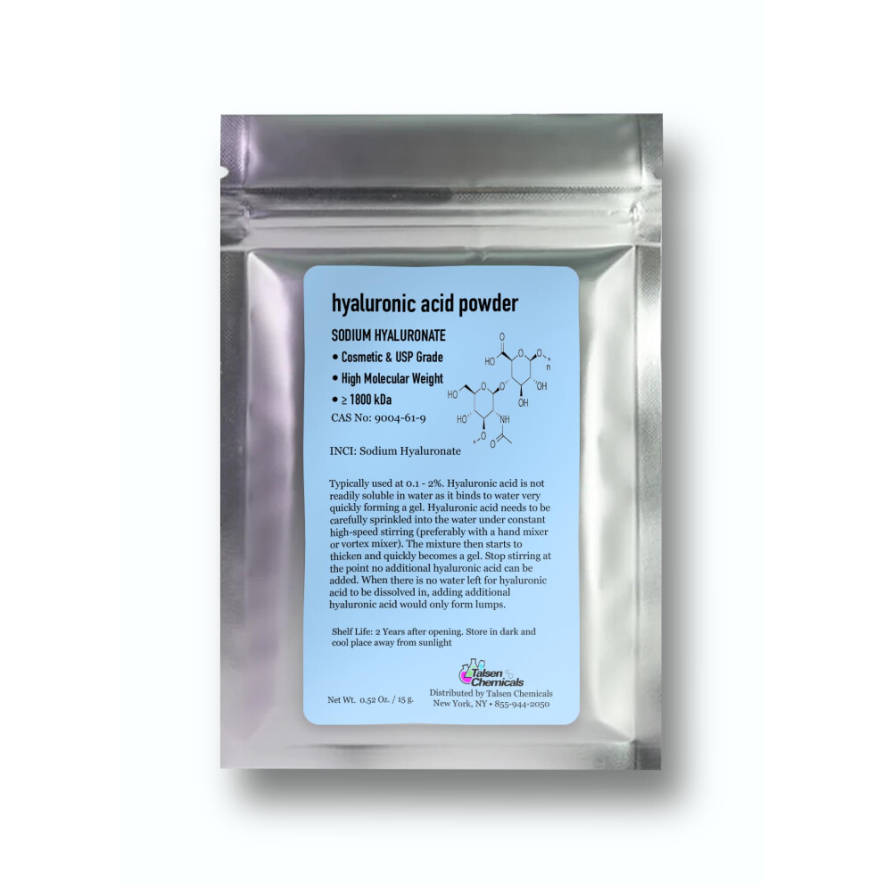Talsen Chemicals Hyaluronic Acid Powder (1 Oz. / 28 Grams) 1800 Kda+ Pure Hyaluronic Acid Powder Natural Cosmetic Grade Hyaluronic Acid High Mol