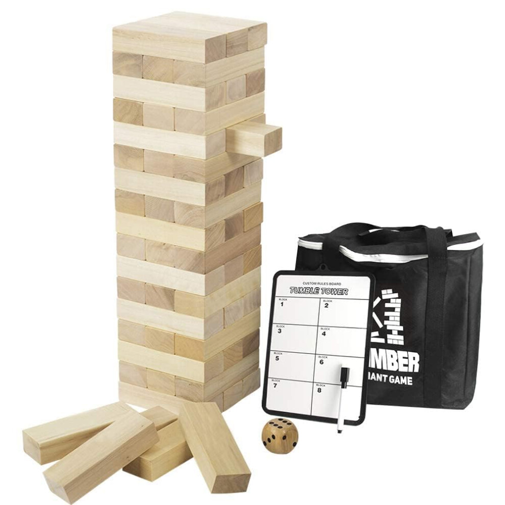 Gentle Monster Giant Tumble Tower with Dice & Game Board  56 Pcs Large Size Wooden Stacking Game  Classic Outdoor Games for Adult Kids Family (Ju-image-OPC-PHRDT2C-NEW