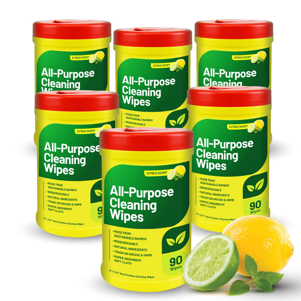 RTS Companies Inc All-Purpose Cleaning Wipes  Citrus Scent  Biodegradable  Multi-Surface  90 Wipes (6 Pack)-image-OPC-PHRDT8Y-NEW