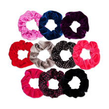 Set di 10 Scrunchies in Velluto con Pois, Elastico Morbido per Capelli delle Donne