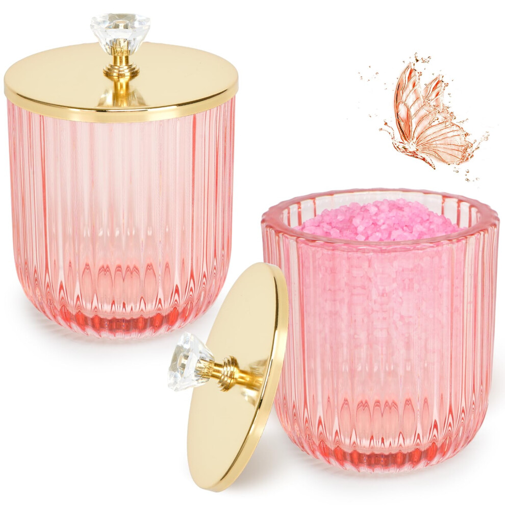 2PCS Qtip Uchwyt Zestaw Zestaw Sliczne Szklane Sloiki Aptekarzowe Z Pokrywka Rzowy Bawelnial Okragle Uchwyty Pojemnika I Prznosc Sloika Do Prze-image