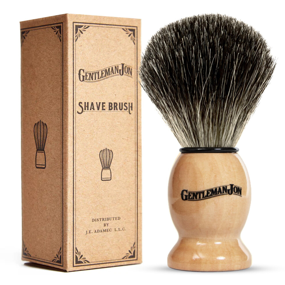 Gentleman Jon Black/Cream 100% Badger Hair Shaving Brush For Men - Premium Ergonomic Shave Lather Brush For Wet Shave Using Shaving & Soap - Idea