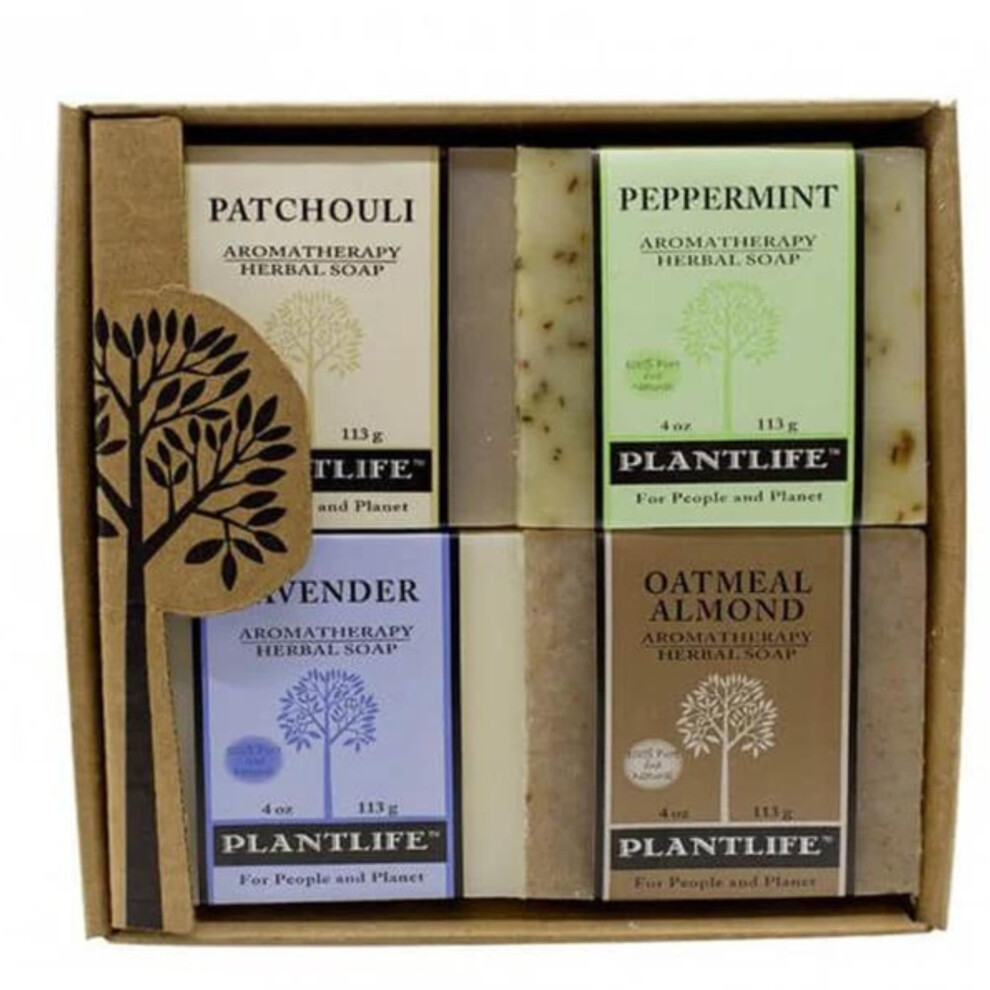 Plantlife Aromatherapy Herbal Soap Top 4 Pack Soap Combo-Earth Gift Set (Patchouli Peppermint Lavender And Coconut Vanilla)