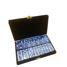 Domino Double 6 Dark Blue Marbleized Jumbo Tournament Professional Size with Spinners in Elegant Black Velvet Case.