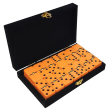 Marion Domino Double 6 Orange Jumbo Tournament Professional Size with Spinners.in Elegant Black Velvet Case