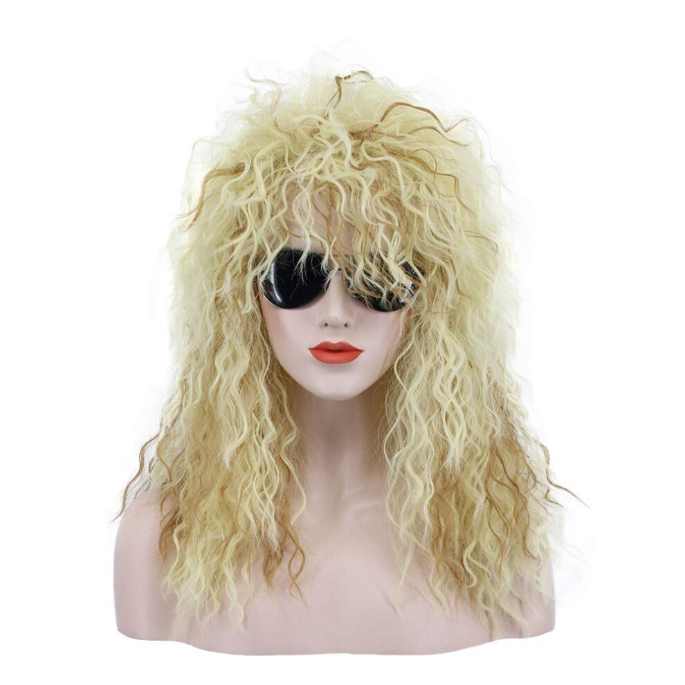 Karlery Unisex 70S 80S Metal Rocker Mullet Wig Mens Womens Long Curly Blonde Party Wig Costume Anime Wig