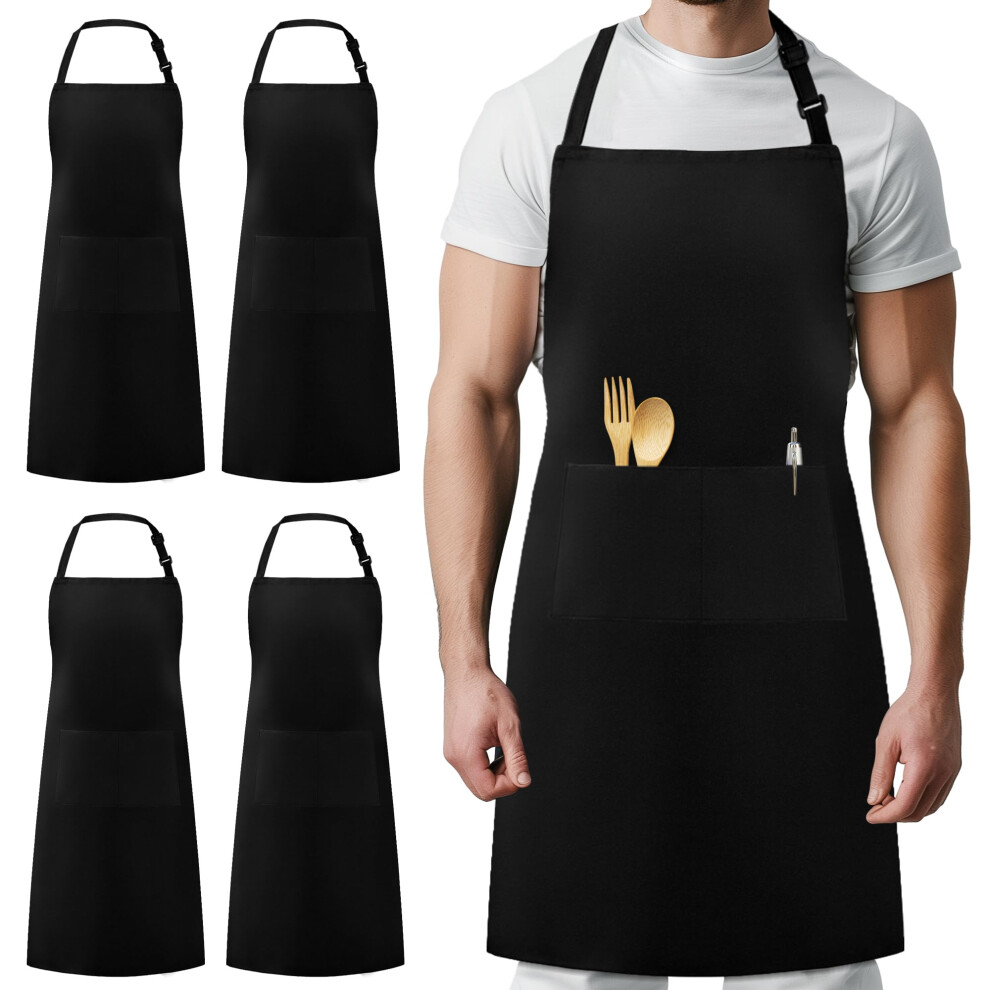 Syntus 4 Pack Chef Apron Adjustable Bib Apron Waterdrop Resistant Professional Cooking Aprons For Men Women With 2 Pockets Black 653334257215