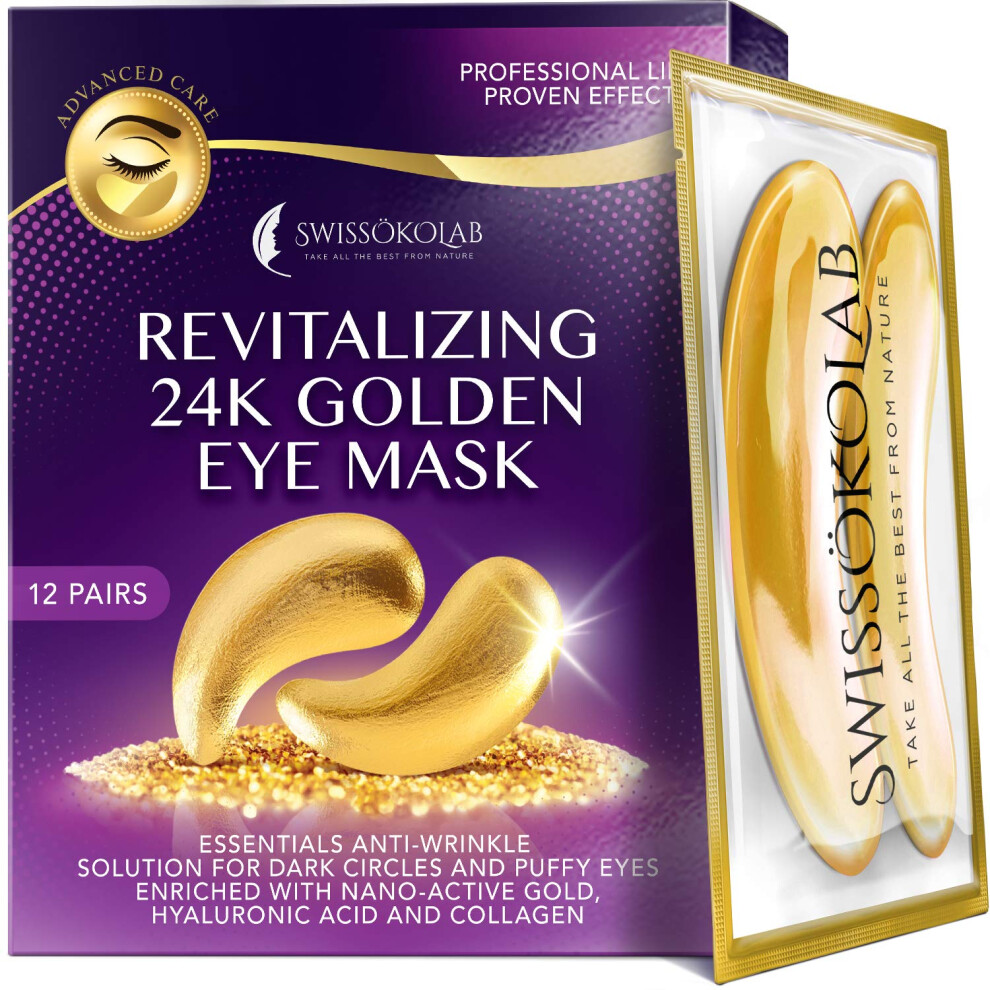 Swisskolab Gold/Dark Under Eye Patches For Puffy Eyes 24K Eye Mask Circles And Puffiness Collagen Eye Gel Pads Moisturizing & Reducing Wrinkles A