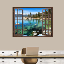 IDEA4WALL Wall Murals for Bedroom Fake Window Beach Brown Window Removable Wallpaper Peel and Stick Wall Stickers - 36x48 inches