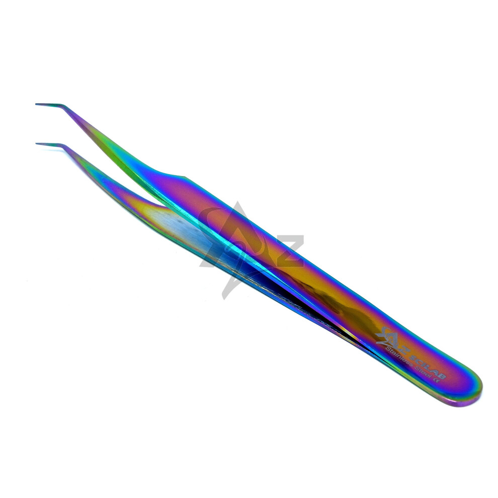 A2z Scilab Heavy Duty Stainless Steel 3D 5D 6D Volume Eyelash Extension Tweezers Fine Point (A2zscilab) (Pro Semi Angled)