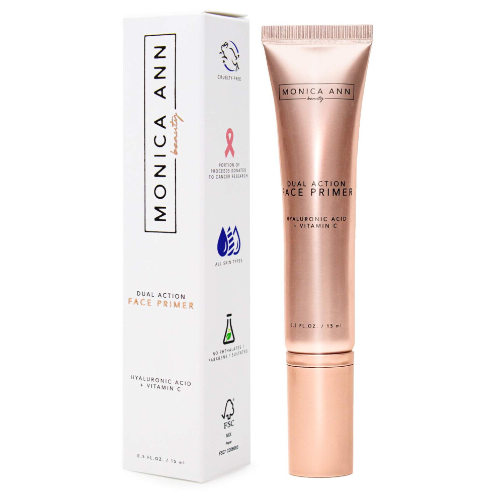 Monica Ann Beauty Dual-Action Face Primer - 15 Ml | Hydrating Makeup Primer With Vitamin C & Hyaluronic Acid | Smoothing Translucent Matte Pore M