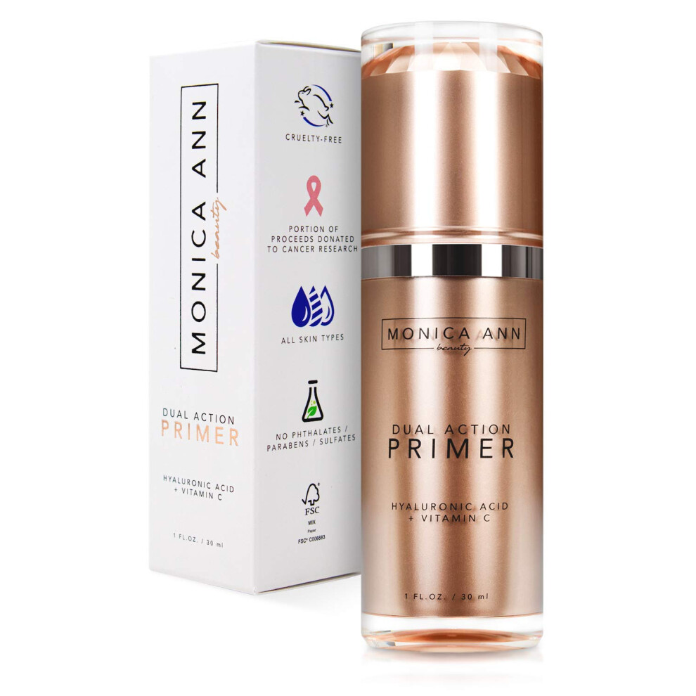 Monica Ann Beauty Dual-Action Face Primer - 30 Ml | Hydrating Makeup Primer With Vitamin C & Hyaluronic Acid | Smoothing Translucent Matte Pore M
