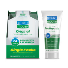 Pasta de dente e enxgue oral para viagem aprovado pela TSA SmartMouth - Pacotes de enxgue oral ativado original SmartMouth e pasta de dente pre