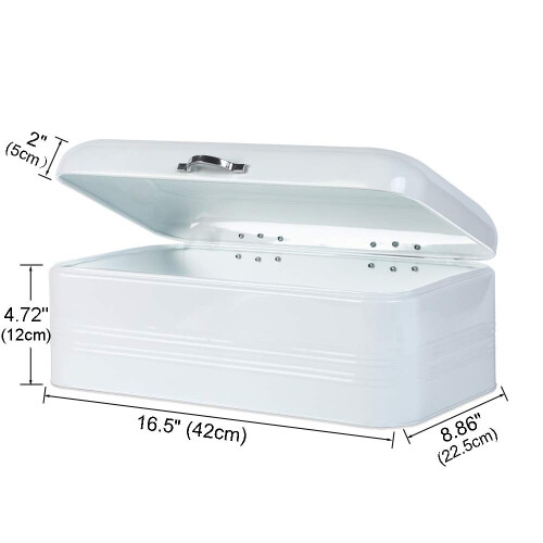 Large Bread Box for Kitchen Metal Bread Storage Bin with Lid 16.3""""x9""""x6.7"""" White 1