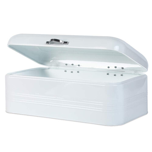 Large Bread Box for Kitchen Metal Bread Storage Bin with Lid 16.3""""x9""""x6.7"""" White
