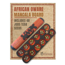 Africa Heartwood Project African Oware Mancala Board - Hand-Carved Solid Wood with Adinkra Symbol Wooden Folding Mancala Design 16"""" Board with