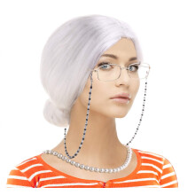 Feacole Old Lady Costume Set-mormor peruk peruk kepsar madea Granny Glasses Eyeglass Recnaiter Chain Pearl Necklace (5 stycken)