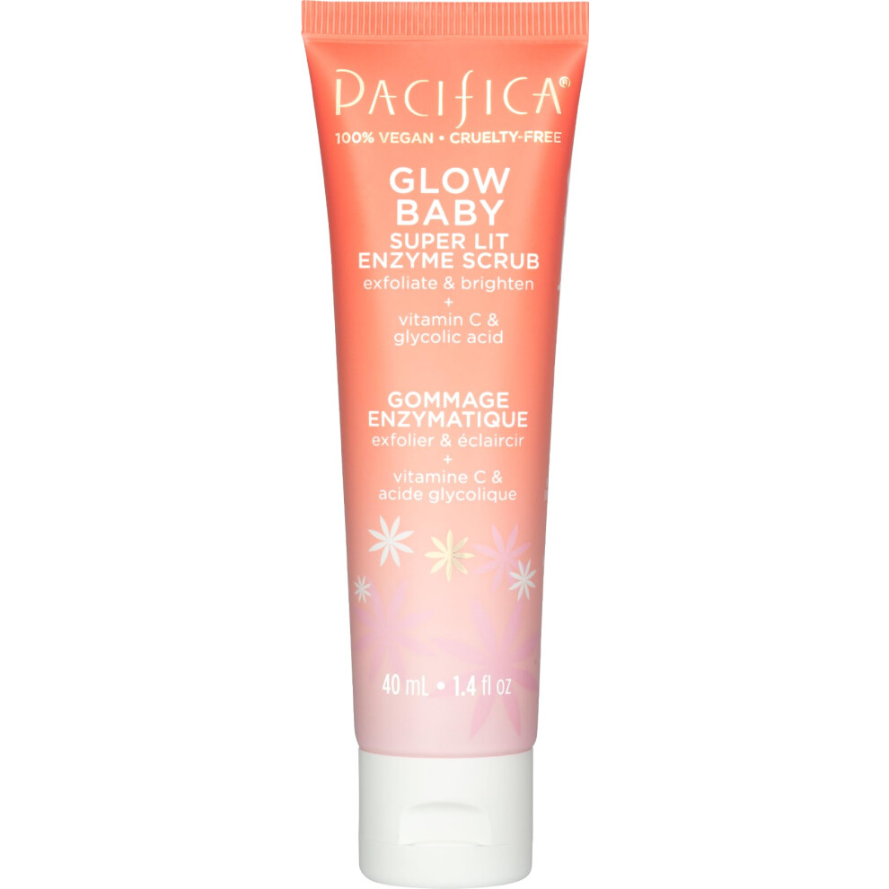 Pacifica Face Scrub - Glow Baby Super Lit Enzyme Scrub Mini  Skincare  Exfoliating Face Wash  Vitamin C  Glycolic Acid  Pore Cleaner  For Soft an